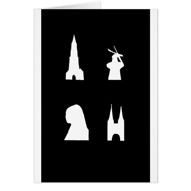 Delft silhouette på svart hälsningskort (Framsidan)