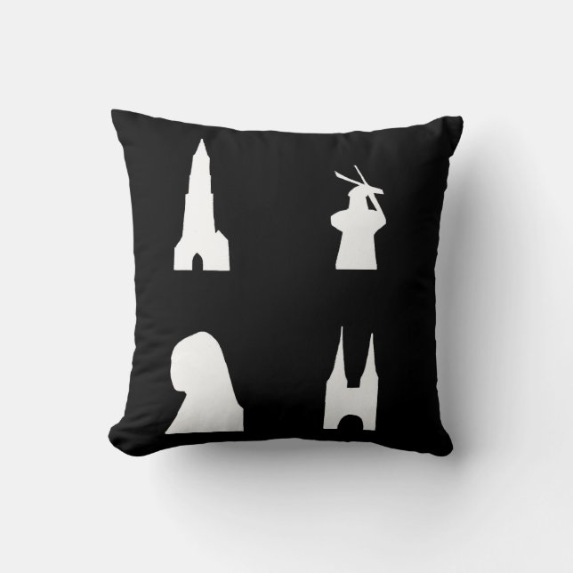 Delft silhouette på svart kudde (Framsida)