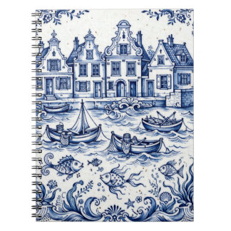 Delft Stad & Fiskhamn Koboltblå Vit Anteckningsbok