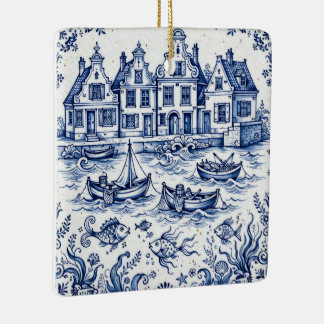 Delft Stad & Fiskhamn Koboltblå Vit Julgransprydnad Keramik