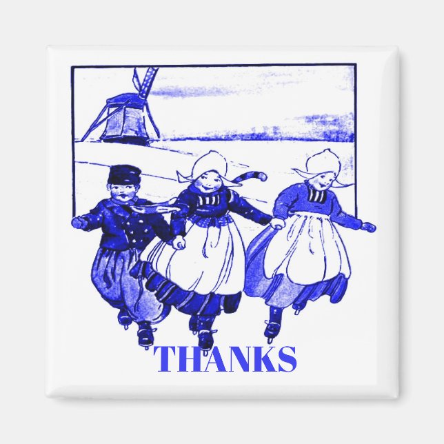 Delft Stil Dutch Kids on Skates, redigera text Magnet (Framsidan)