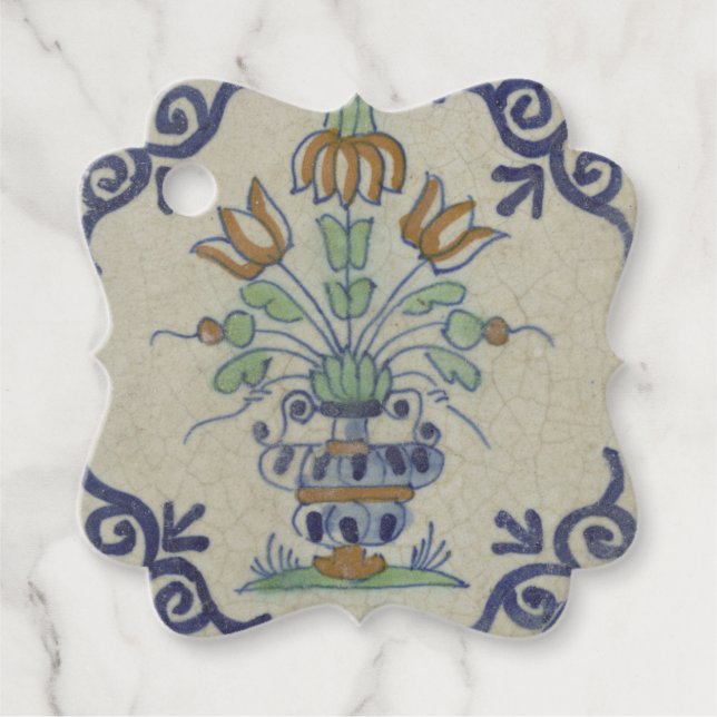Delft Tile Antique Ceramic Flower Pot Gåvor Etiketter (Framsida)