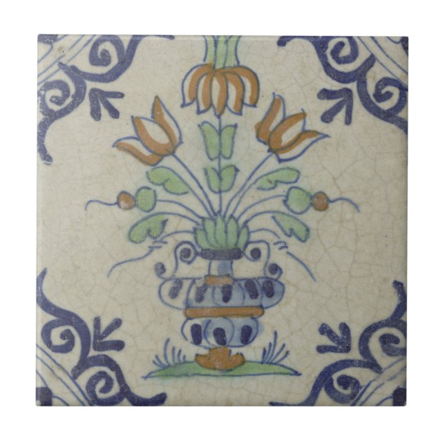 Delft Tile Antique Ceramic Flower Pot Kakelplatta (Framsidan)