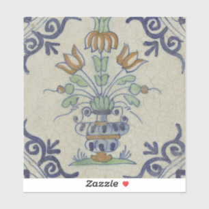 Delft Tile Antique Ceramic Flower Pot Klistermärken