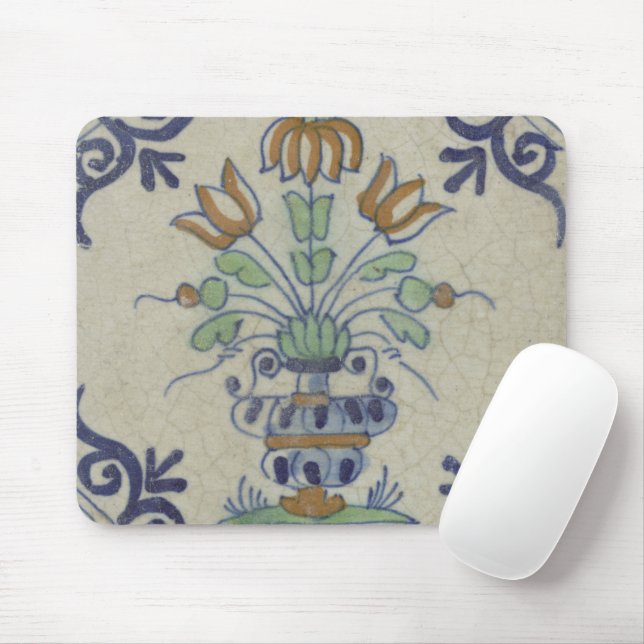 Delft Tile Antique Ceramic Flower Pot Musmatta (Med mus)