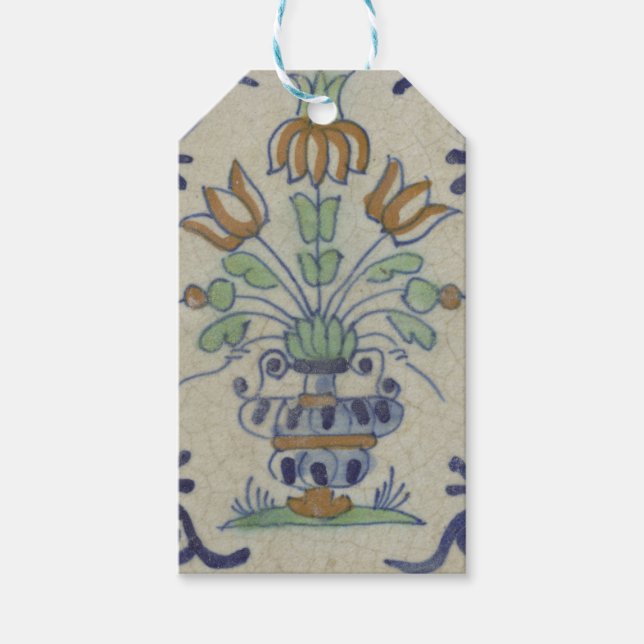 Delft Tile Antique Ceramic Flower Pot Presentetikett (Framsidan)
