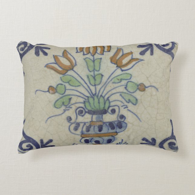 Delft Tile Antique Ceramic Flower Pot Prydnadskudde (Framsidan)