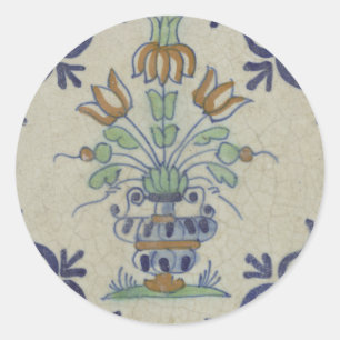 Delft Tile Antique Ceramic Flower Pot Runt Klistermärke