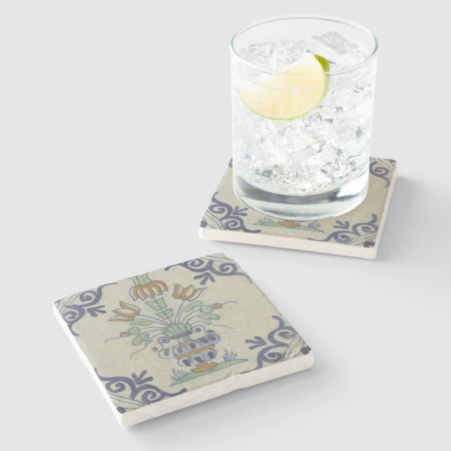 Delft Tile Antique Ceramic Flower Pot Stenunderlägg (Sidan)