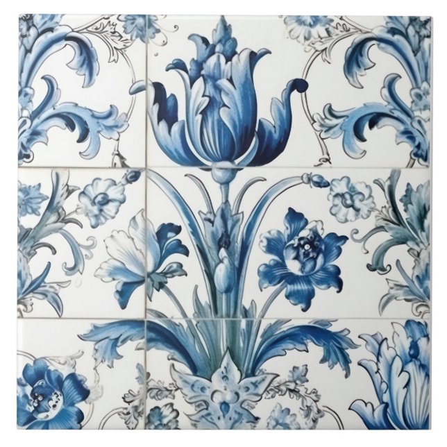 Delft Tile Blue and White Tile Kakelplatta (Framsidan)
