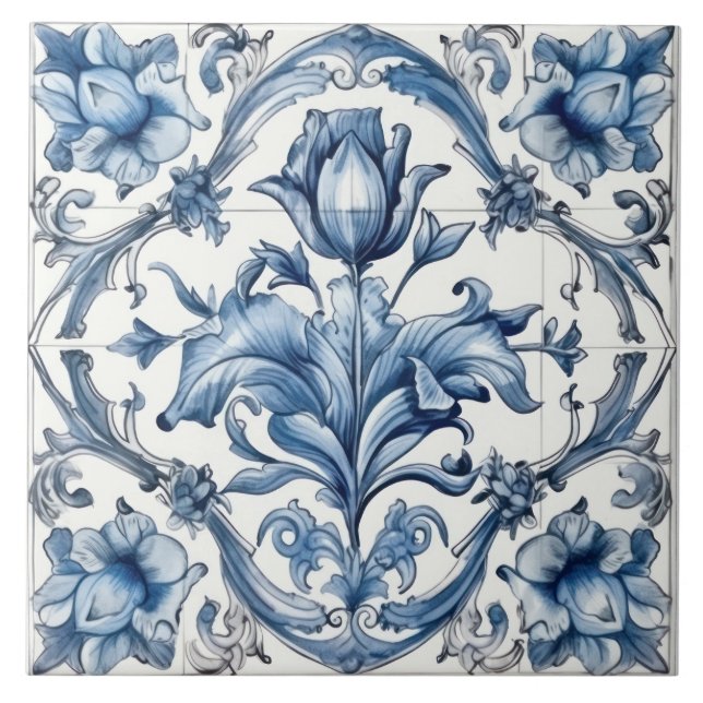 Delft Tile Blue and White Tile Kakelplatta (Framsidan)