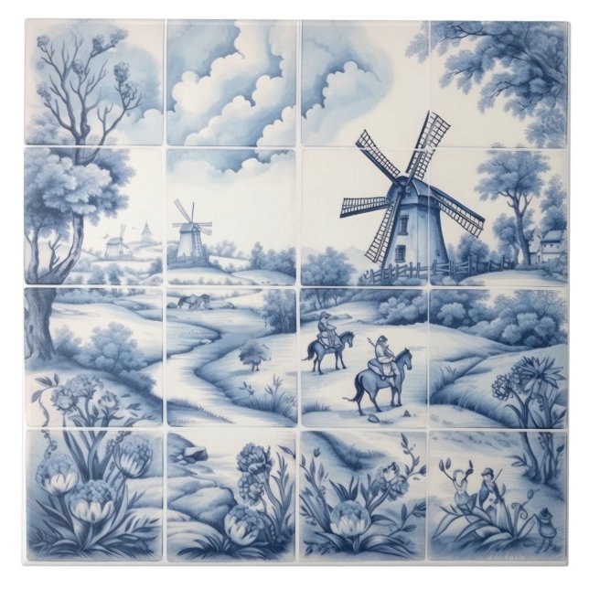 Delft Tile Blue and White Tile Kakelplatta (Framsidan)