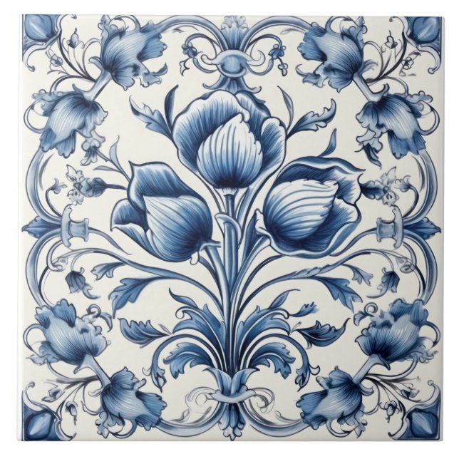 Delft Tile Blue and White Tile Kakelplatta (Framsidan)
