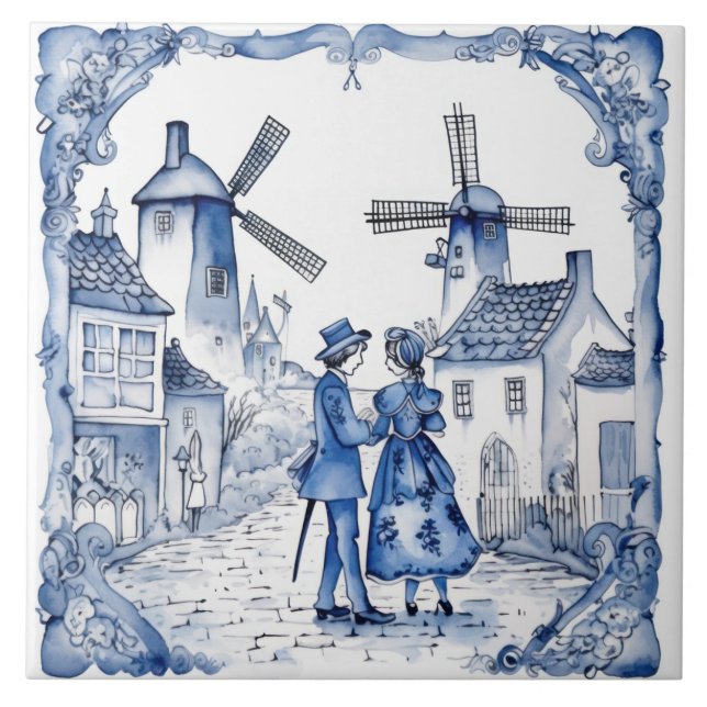 Delft Tile Blue and White Tile Kakelplatta (Framsidan)