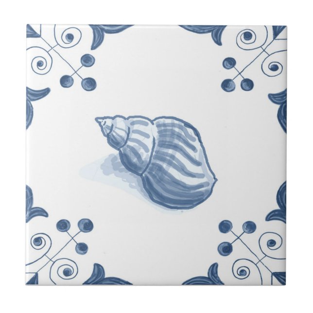 Delft Whelk belägger med tegel med rullan tränga Kakelplatta (Framsidan)