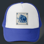 Delft Wooly Mammoth Keps<br><div class="desc">En humoristisk, monoton, blå ullig mammoth (mammathus primigenii) i stil i en Delft-bricka. Anpassa genom att lägga till egen text.</div>