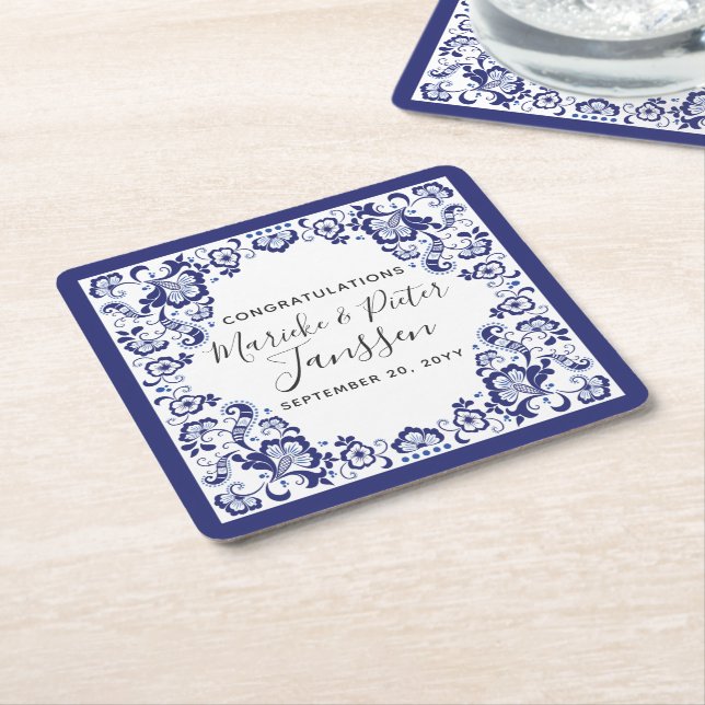 Delfts Blauw Delft Blue Dutch Bröllop Midinner Underlägg Papper Kvadrat (Vinklad)