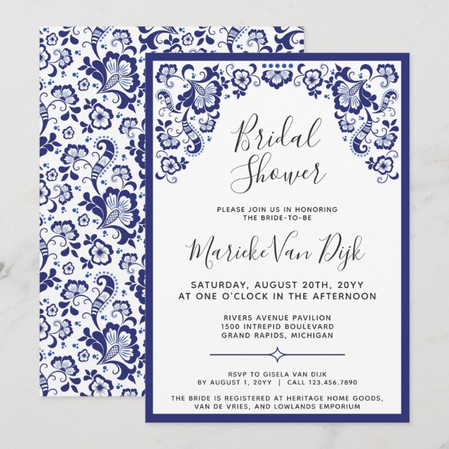 Delfts Blauw | Delft Blue Netherlands Möhippa Inbjudningar (Fram/baksida)