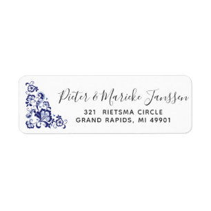 Delfts Blauw   Delft Blue Netherlands Returadress Etikett