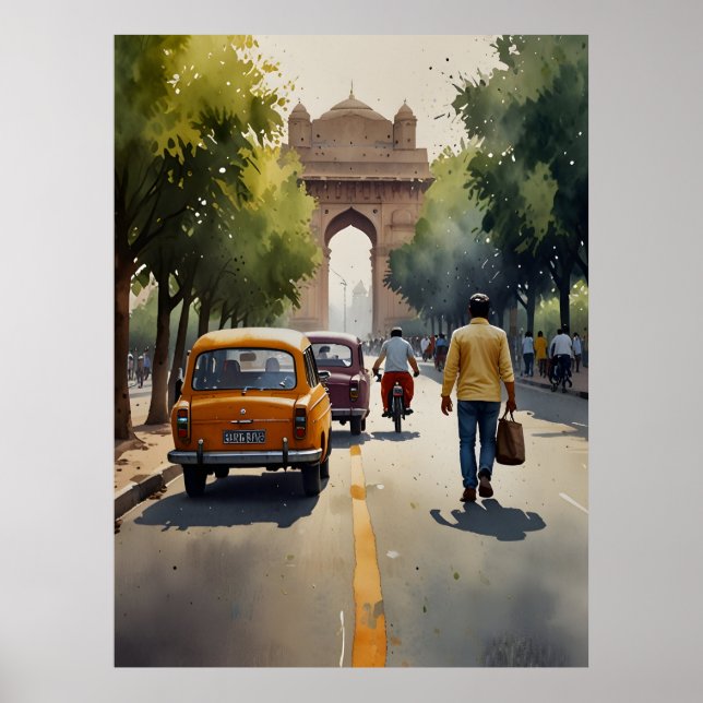 Delhi akvarell konst poster (Framsidan)