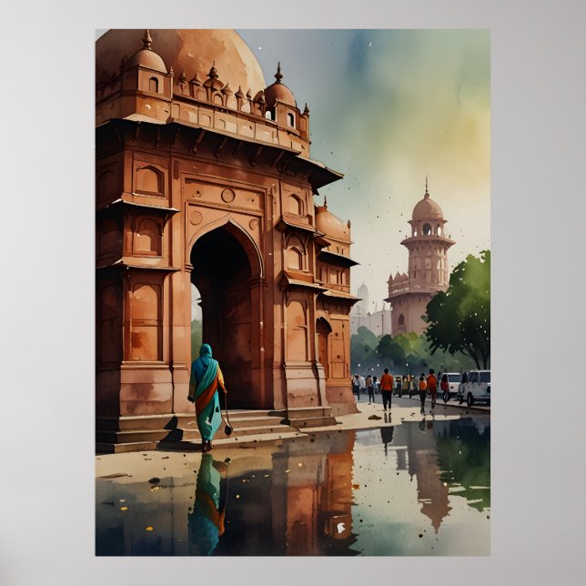Delhi akvarell konst poster (Framsidan)