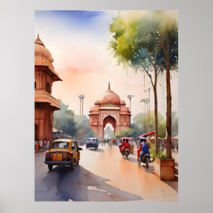 Delhi akvarellkonst poster