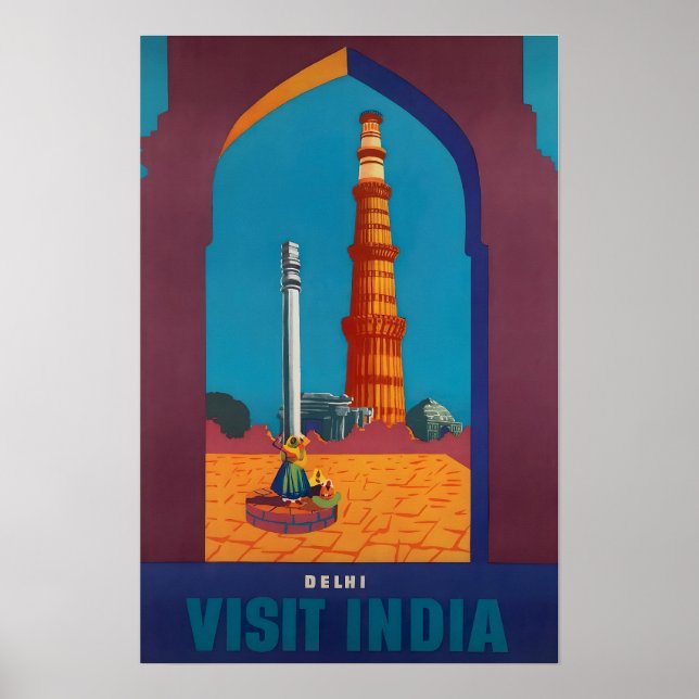 Delhi Art Indien Resa Poster Indisk Tryck  (Framsidan)