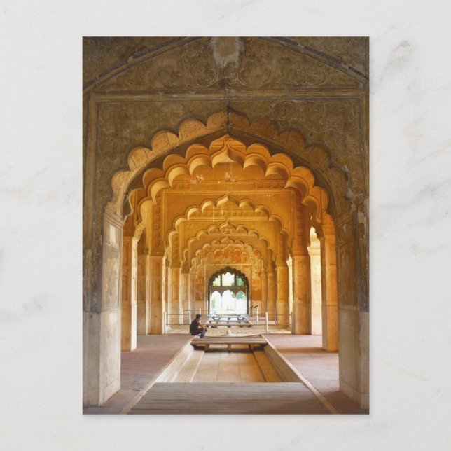 Delhi fort röda valvgång upp vykort (Framsida)