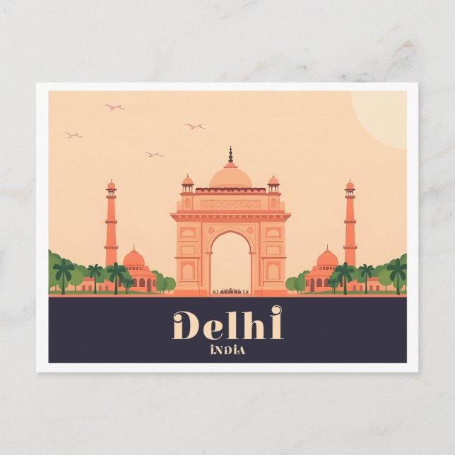 Delhi India Pastel Travel Design Vykort (Framsida)