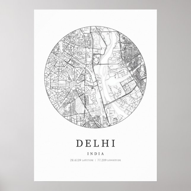 Delhi India Street Layout Karta Poster (Framsidan)