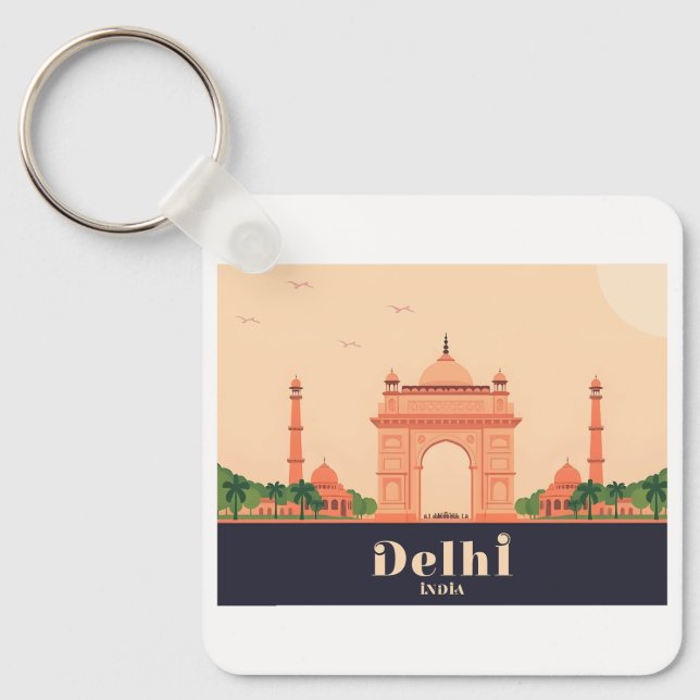 Delhi Indien Pastell Resedesign Nyckelring (Framsida)