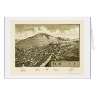Delhi panorama- karta för NY - 1887 Hälsningskort