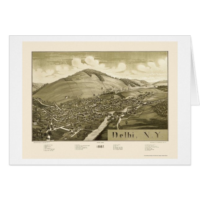 Delhi panorama- karta för NY - 1887 Hälsningskort (Framsidan Horizontal)