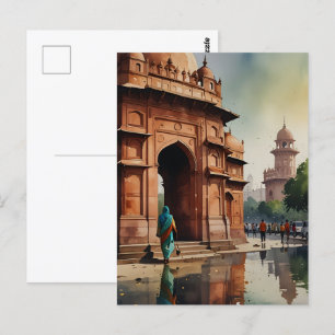 Delhi vattenfärgskonst vykort