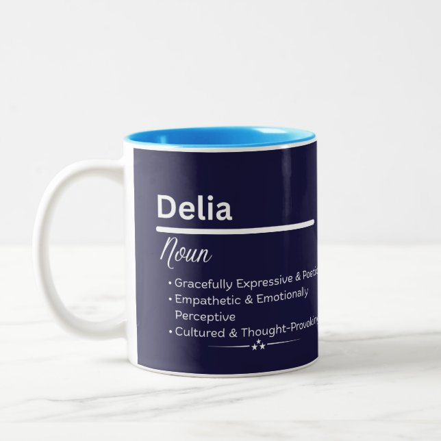 Delia Personalized Girl Name Meaning Coffee Mug Två-Tonad Mugg (Vänster)