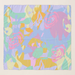 Delicate Abstract Blue Rose Floral Chiffon Scarf Sjal