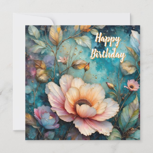 Delicate Apricot Cosmos on Teal Julkort (Framsida)