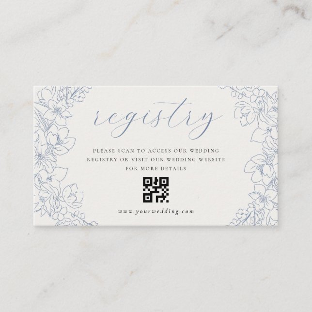 Delicate Blue Floral Wedding Gift Registry QR code Tilläggskort (Framsida)