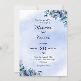 Delicate Blue Floral Wedding Invitation Inbjudningar
