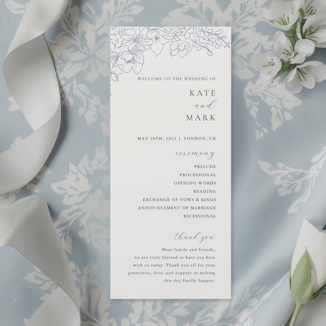 Delicate Blue Floral Wedding Program (Skapare uppladdad)