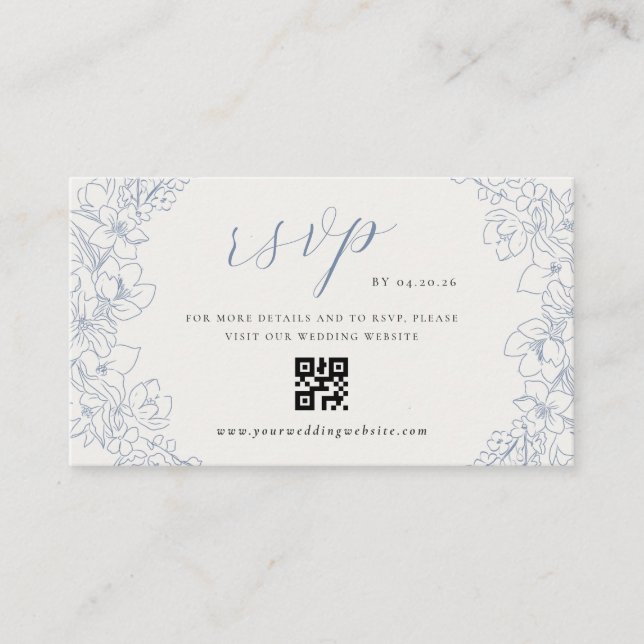 Delicate Blue Floral Wedding QR code RSVP Tilläggskort (Framsida)