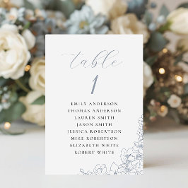 Delicate Blue Floral Wedding Seating Chart Bordsnummer