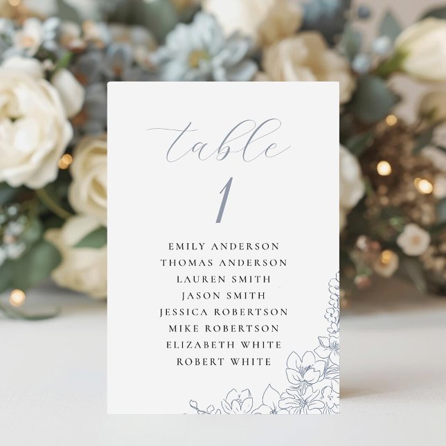 Delicate Blue Floral Wedding Seating Chart Bordsnummer (Skapare uppladdad)