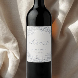 Delicate Blue Floral Wedding Wine Bottle Labels Vinflaska Etikett