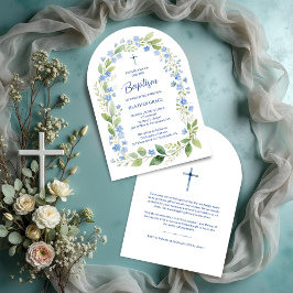 Delicate Blue Shades Floral Frame Arch Baptisme Inbjudningar