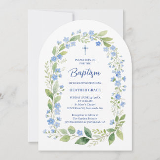 Delicate Blue Shades Floral Frame Arch Baptisme Inbjudningar