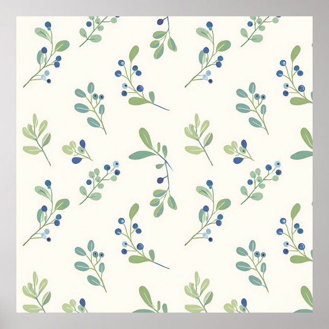 Delicate Blueberry Eucalyptus Pattern Poster (Framsidan)