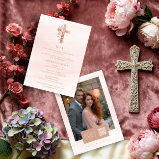 Delicate Blush Glitter Christian Cross Wedding Inbjudningar