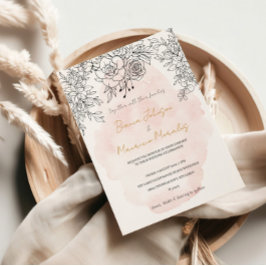 Delicate Blush Wash with Modern Black Botanical  Inbjudningar