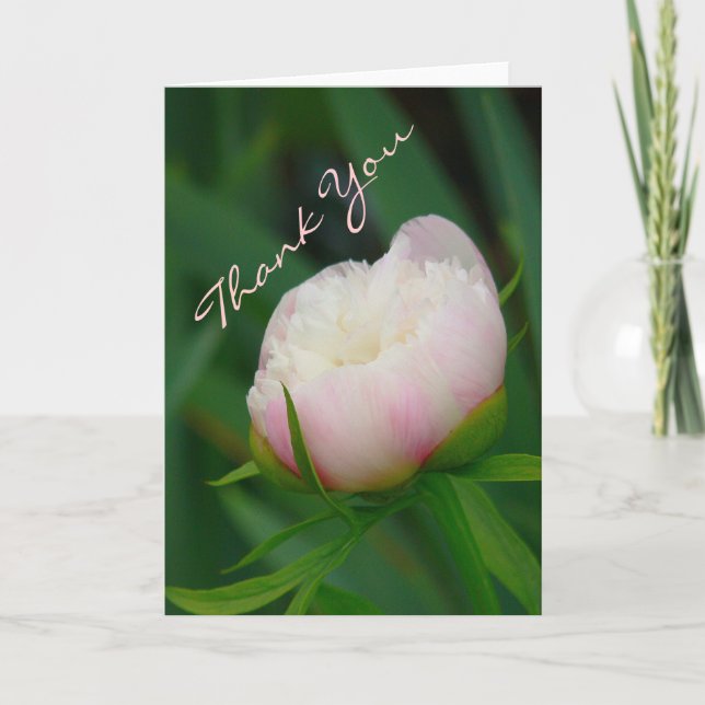 "DELICATE BLUSHING PEONY/ THANK-DU "NOTECARD TACK KORT (Framsida)